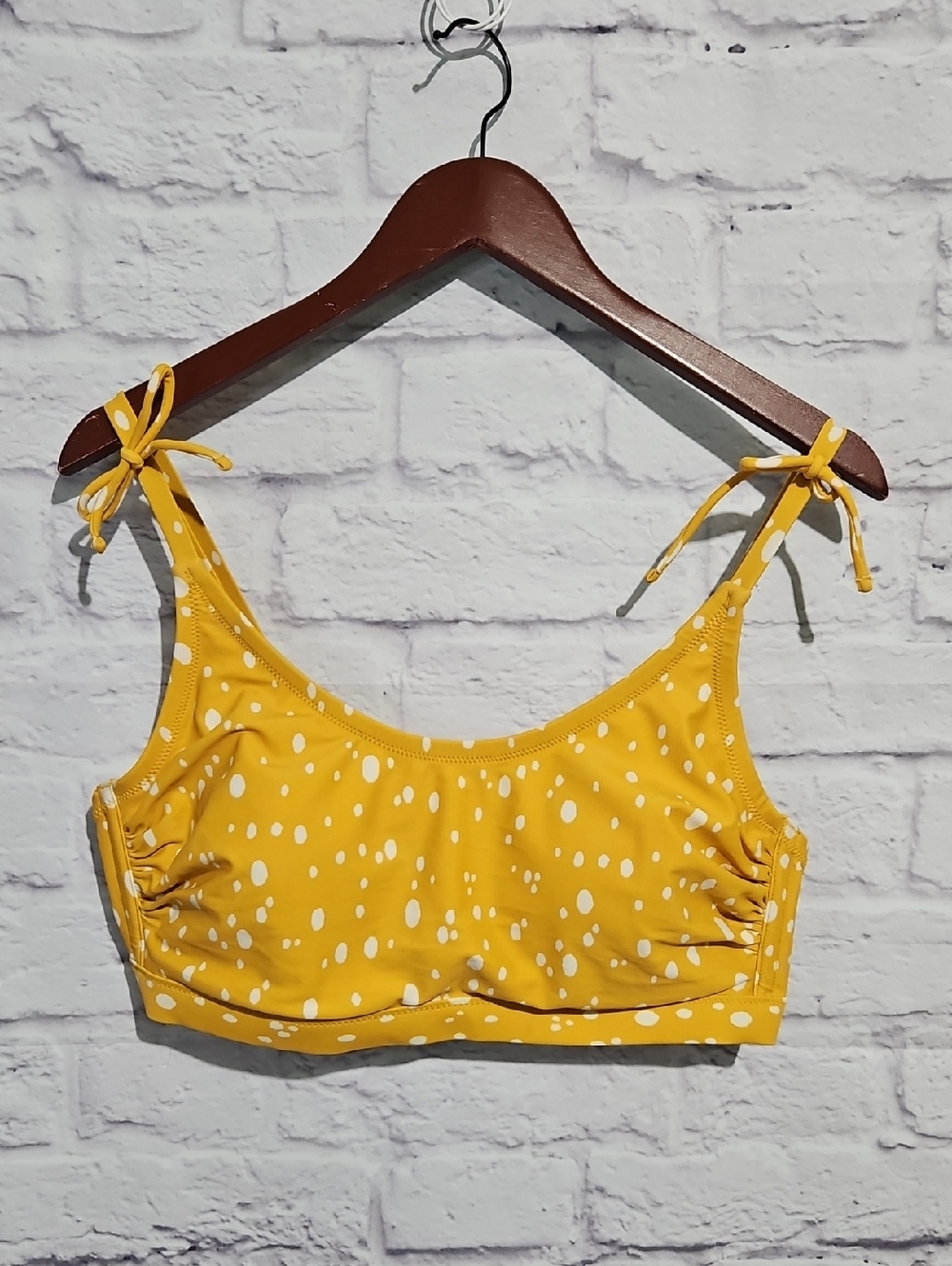 Kona Sol Yellow White Polka Dot Tie-Shoulder Swim Top